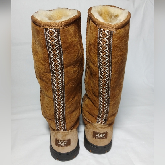 UGG Australia Womens Sz W9 Ultimate Tall Braid 5340 Tan/Brown Lined Winter Boots - Picture 2 of 6
